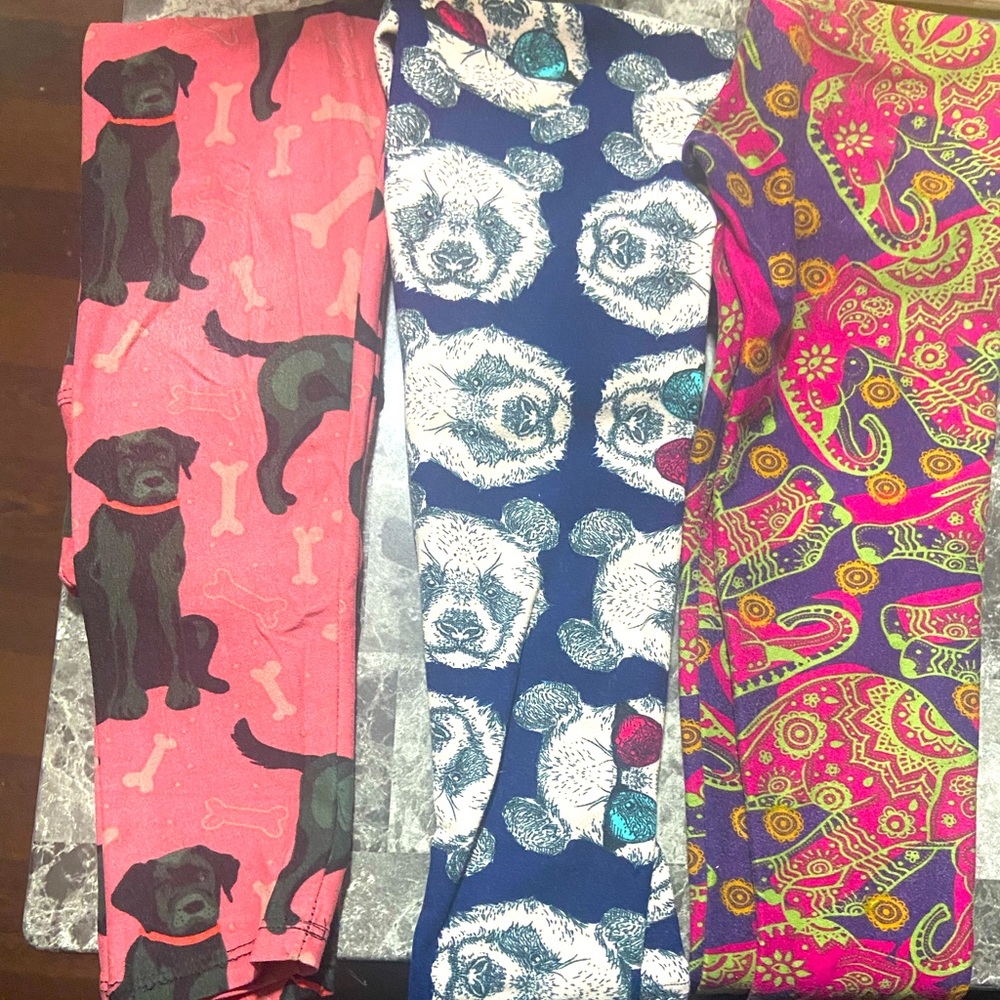 Lot of size S/M Lularoe leggings. Black Lab, panda, elephants
